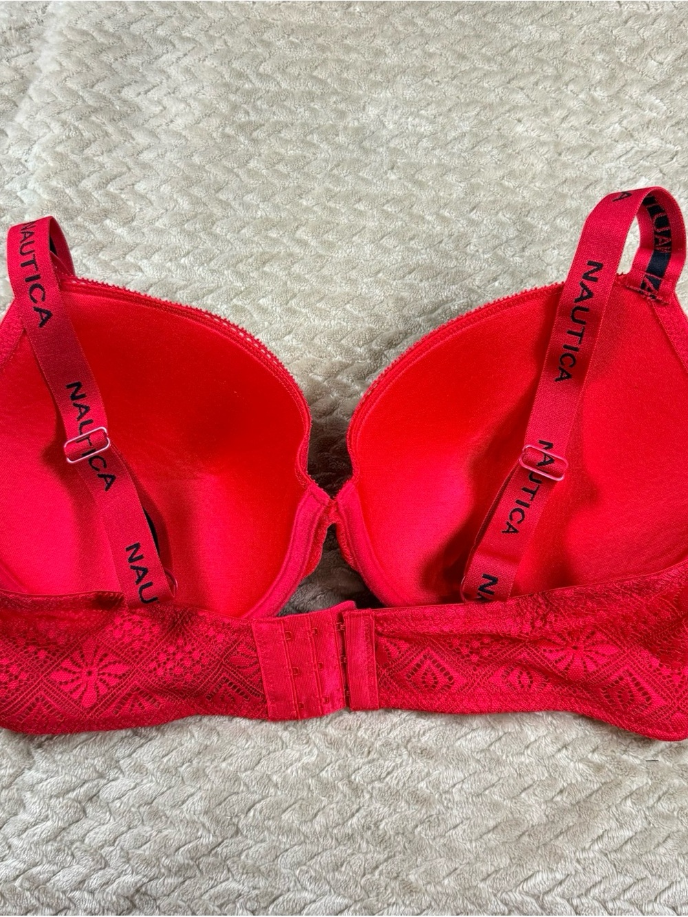 Nautica Red Lace Underwire T Shirt Bra 40D Logo Straps - Picture 10 of 11